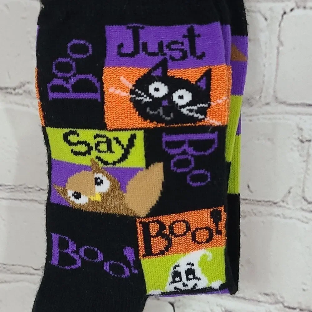 Halloween Black Cat Ghost Owl Crew Socks Women 4-10 Just Say Boo NWT Spooky Cute